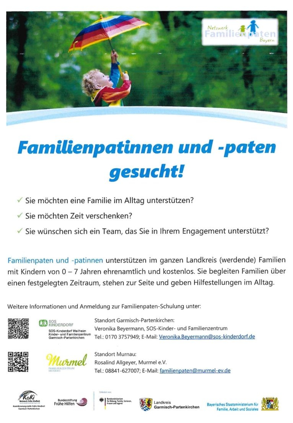 Familienpatinnen und Familienpaten gesucht! Neue kostenlose Schulungstermine